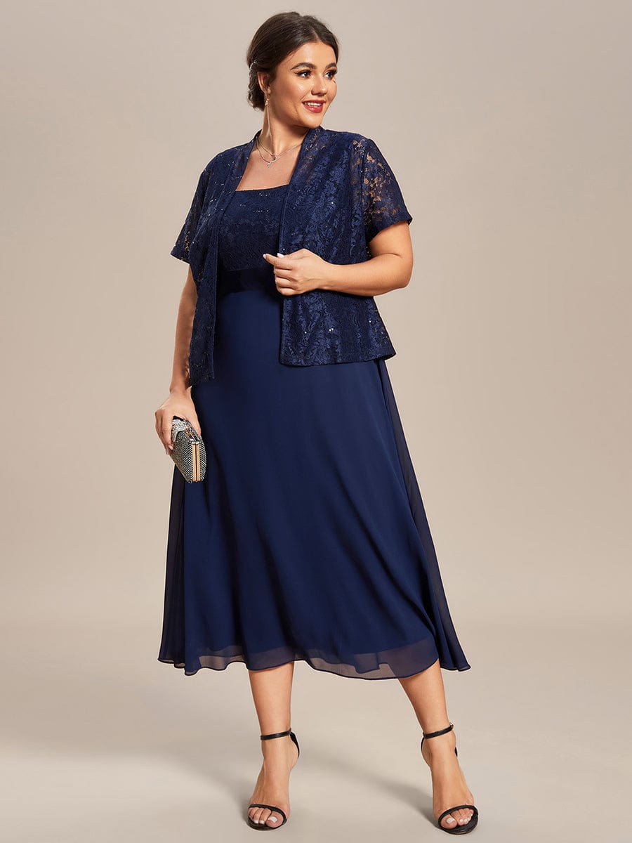 Plus Size Square Neckline A-Line Chiffon Mother of the Bride Dress with Lace Cardigan #color_Burgundy Custom Size Square Neckline Eelegant Chiffon Mother of the Bride Dress with Lace Cardigan