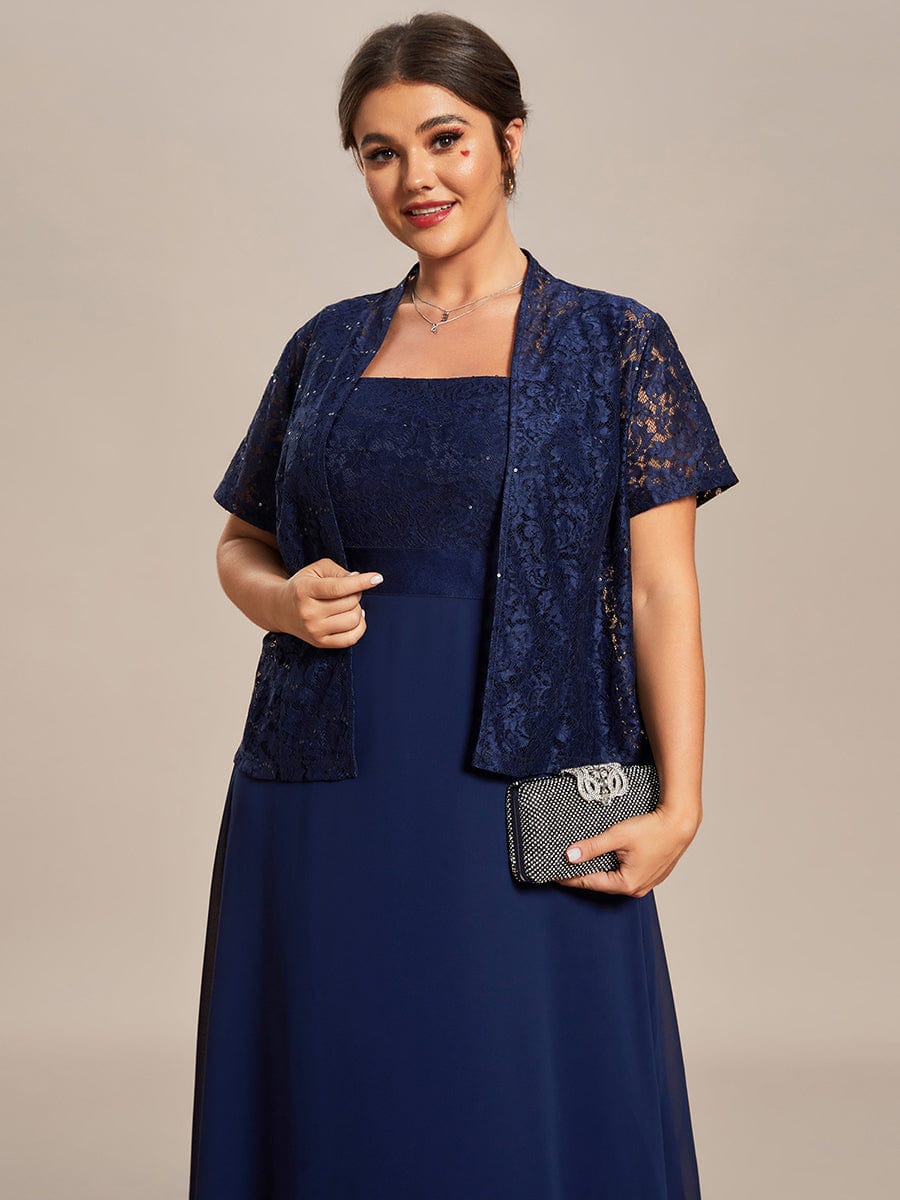 Plus Size Square Neckline A-Line Chiffon Mother of the Bride Dress with Lace Cardigan #color_Burgundy Custom Size Square Neckline Eelegant Chiffon Mother of the Bride Dress with Lace Cardigan