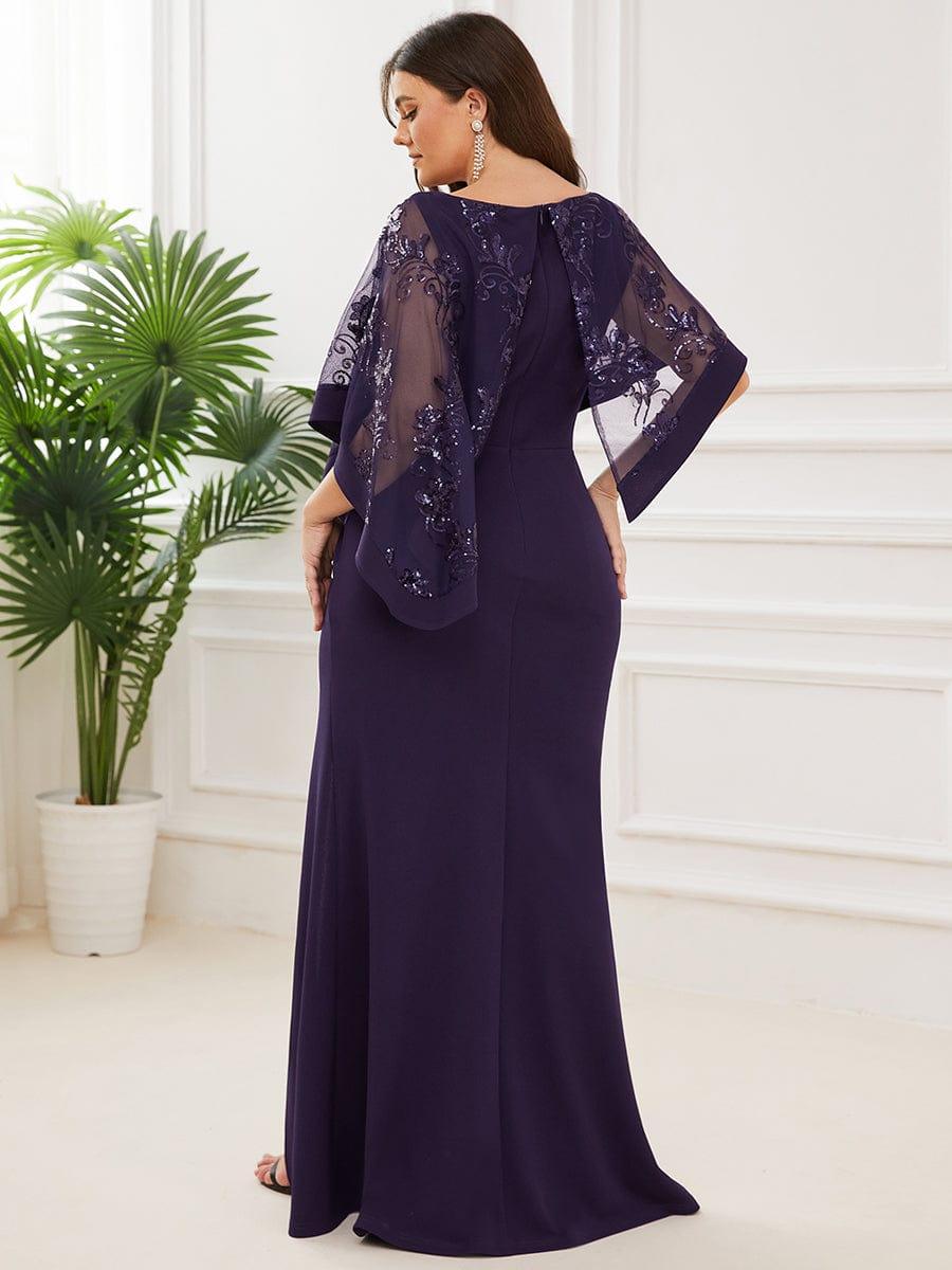 Plus Size Elegant Round Neck Bodycon Floor-Length Buttock Mother Dress #color_Dark Purple