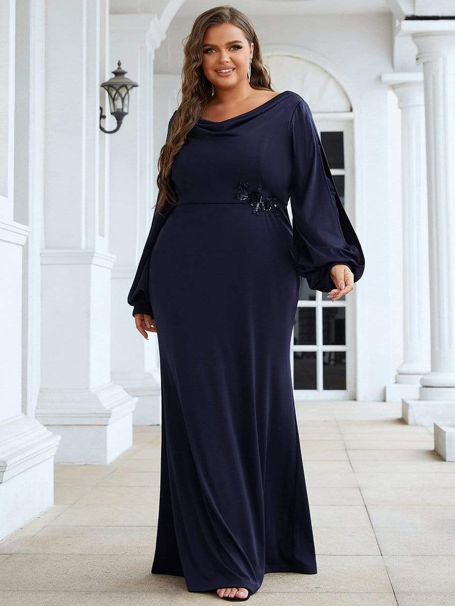 Diligence personificering detektor Plus Size Lantern Sleeve Cowl Neck Mother of the Bride Dress - Ever-Pretty  US