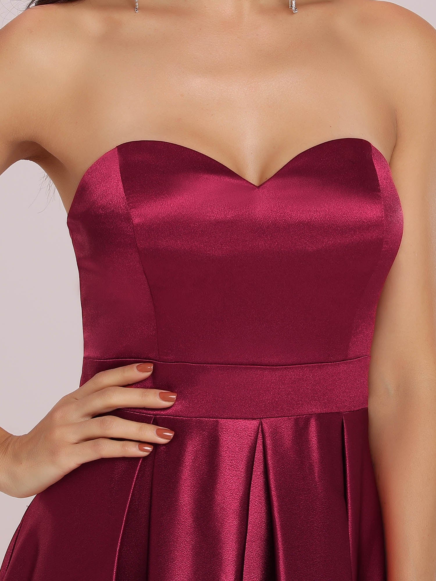 Custom Size Sweetheart Strapless Prom Dress with Asymmetrical Hem #color_Burgundy Custom Size Sweetheart Strapless Prom Dress with Asymmetrical Hem