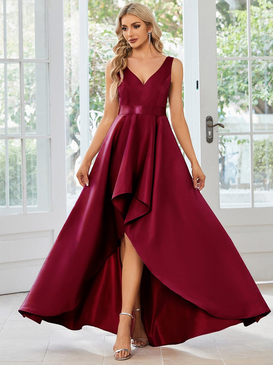Simple Satin High-Low Sleeveless Prom Dress #Color_Purple Orchid Simple Satin High-Low Sleeveless Prom Dress