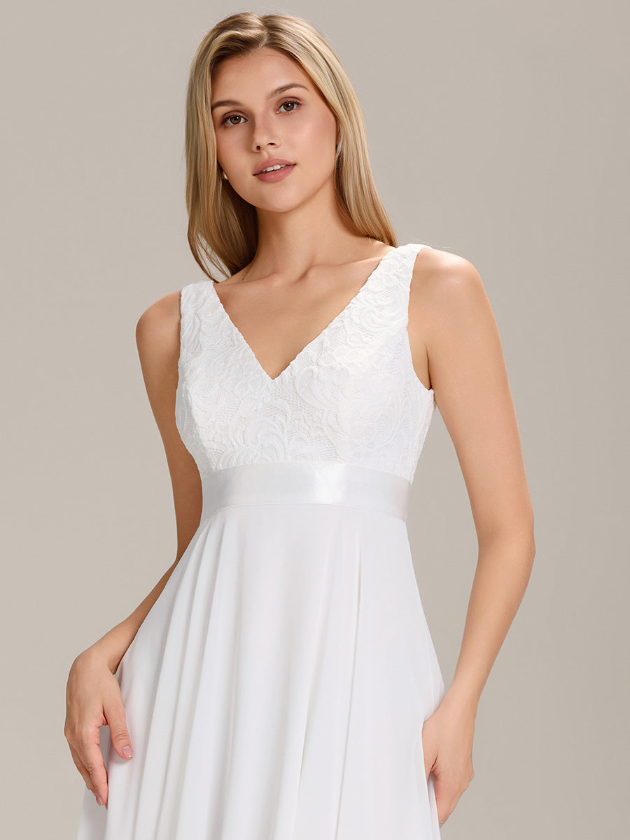 Stunning V Neck Lace Asymmetrical Hems Dress for Women #color_Cream