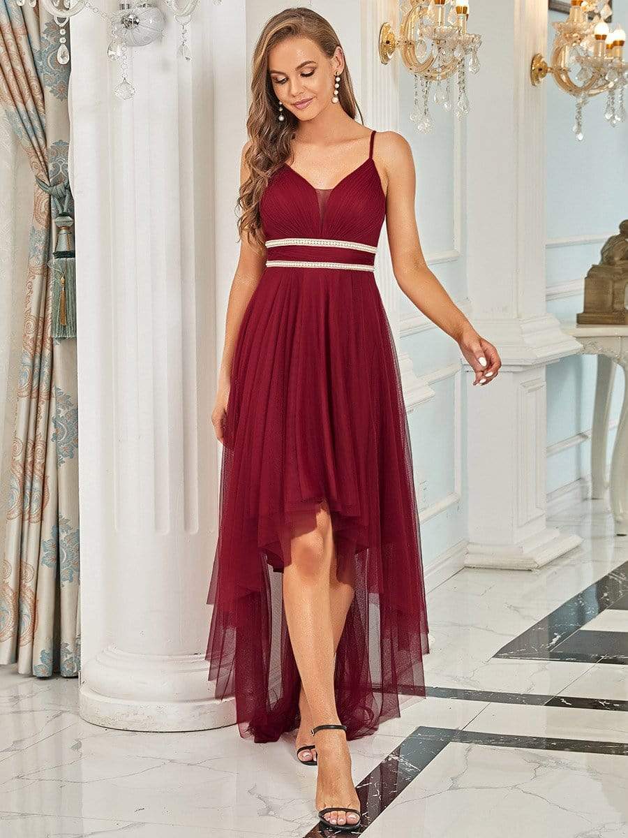 Plus Size Stylish Deep V Neck High Low Tulle Prom Dress - Ever-Pretty US