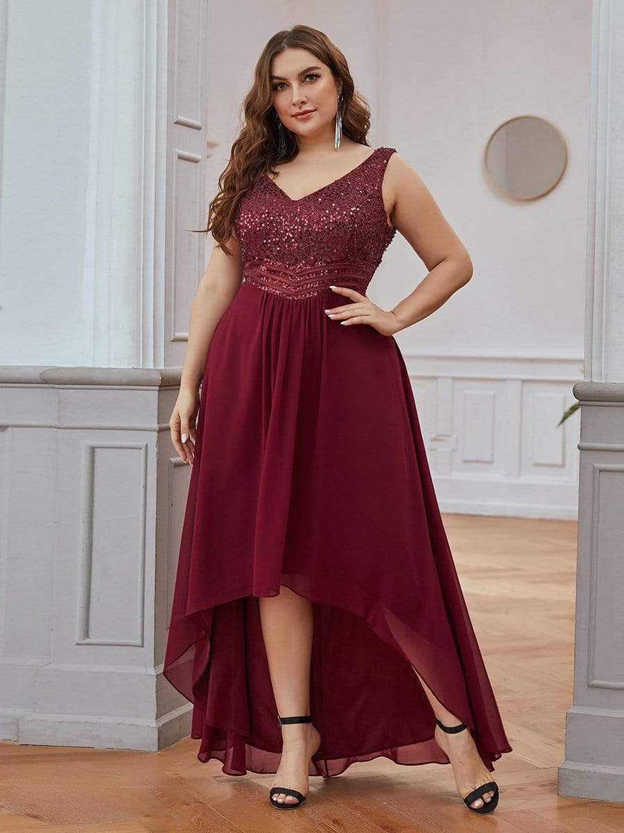 detaljeret piedestal Brun Modest Evening Dresses | Chiffon V-neck A-line Sleeveless Plus Size -  Ever-Pretty US
