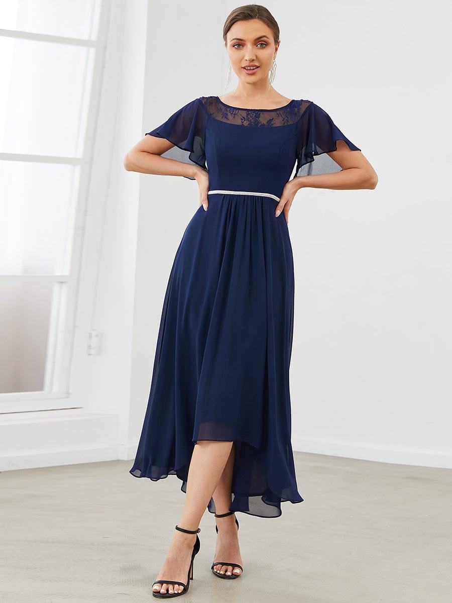 Women's Casual Boat Neck A-Line Midi Dress with Asymmetrical Hems #color_Navy Blue