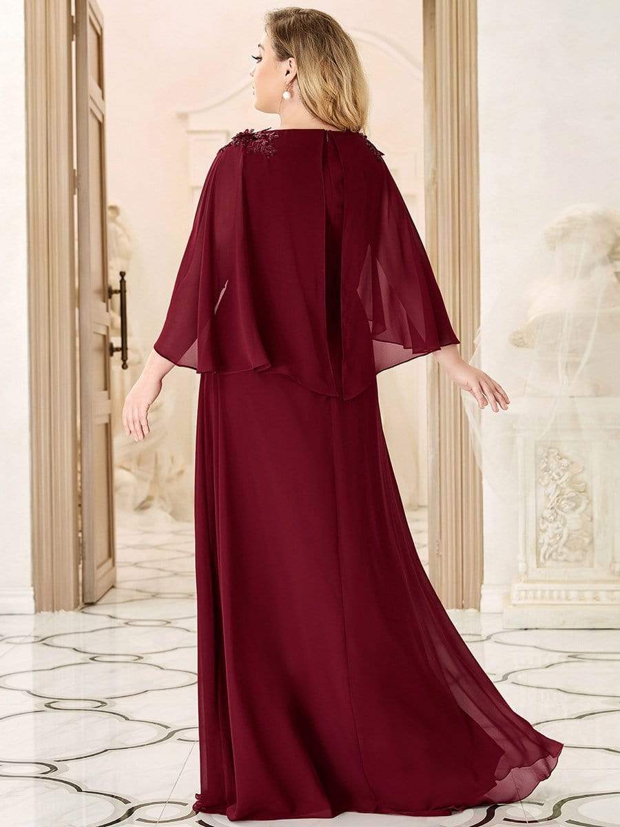 Custom Size Elegant V Neck Chiffon Evening Dresses with Flowy Sleeves