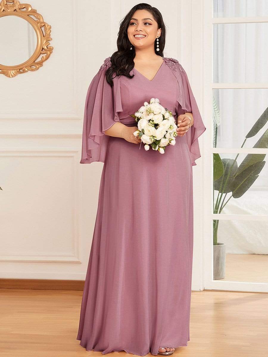 Custom Size Elegant V Neck Chiffon Evening Dresses with Flowy Sleeves