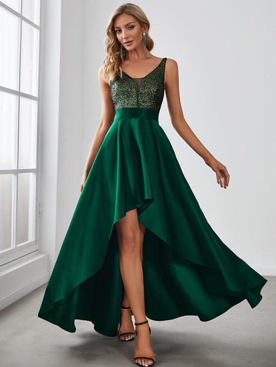 Sparkly Bodice High Low Prom Dresses for Women #color_Dark Green