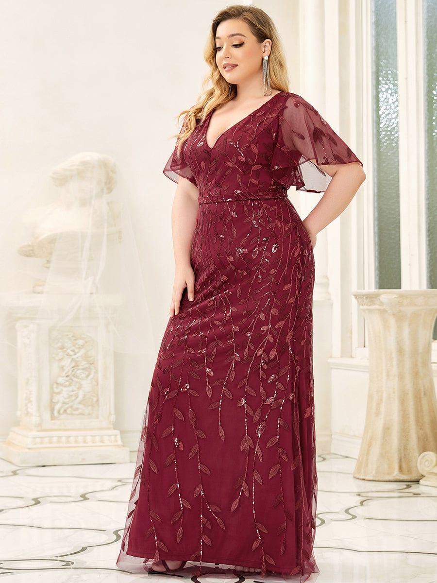 Custom Size Sparkly Embroidery Sequin V Neck Mermaid Evening Dress #color_Purple Orchid Custom Size Sparkly Embroidery Sequin V Neck Mermaid Evening Dress
