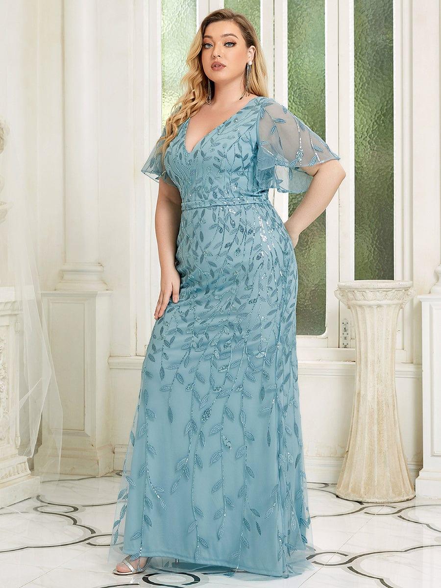 Custom Size Sparkly Embroidery Sequin V Neck Mermaid Evening Dress #color_Purple Orchid Custom Size Sparkly Embroidery Sequin V Neck Mermaid Evening Dress