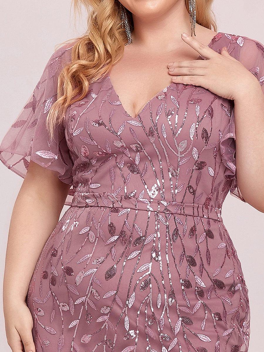 Custom Size Sparkly Embroidery Sequin V Neck Mermaid Evening Dress #color_Purple Orchid Custom Size Sparkly Embroidery Sequin V Neck Mermaid Evening Dress