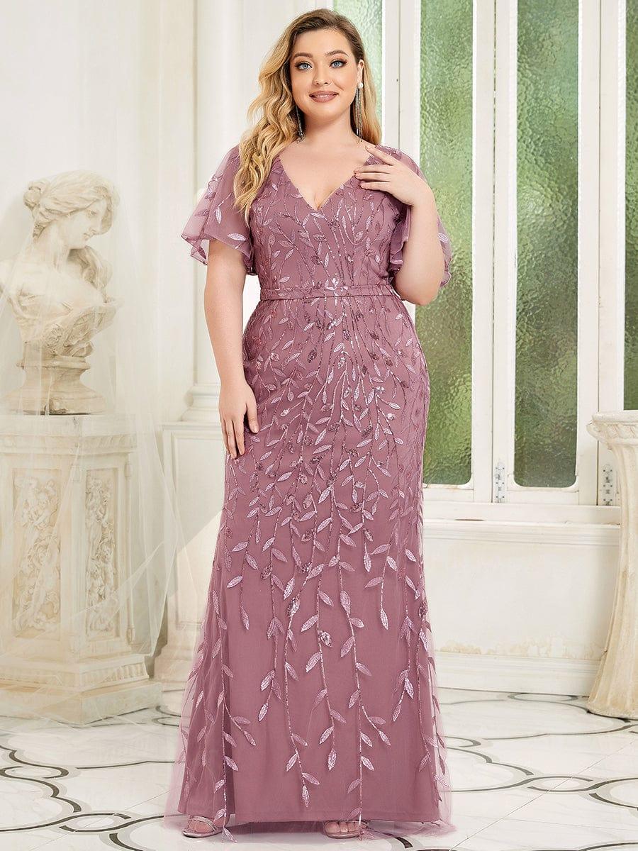 Custom Size Sparkly Embroidery Sequin V Neck Mermaid Evening Dress #color_Purple Orchid Custom Size Sparkly Embroidery Sequin V Neck Mermaid Evening Dress