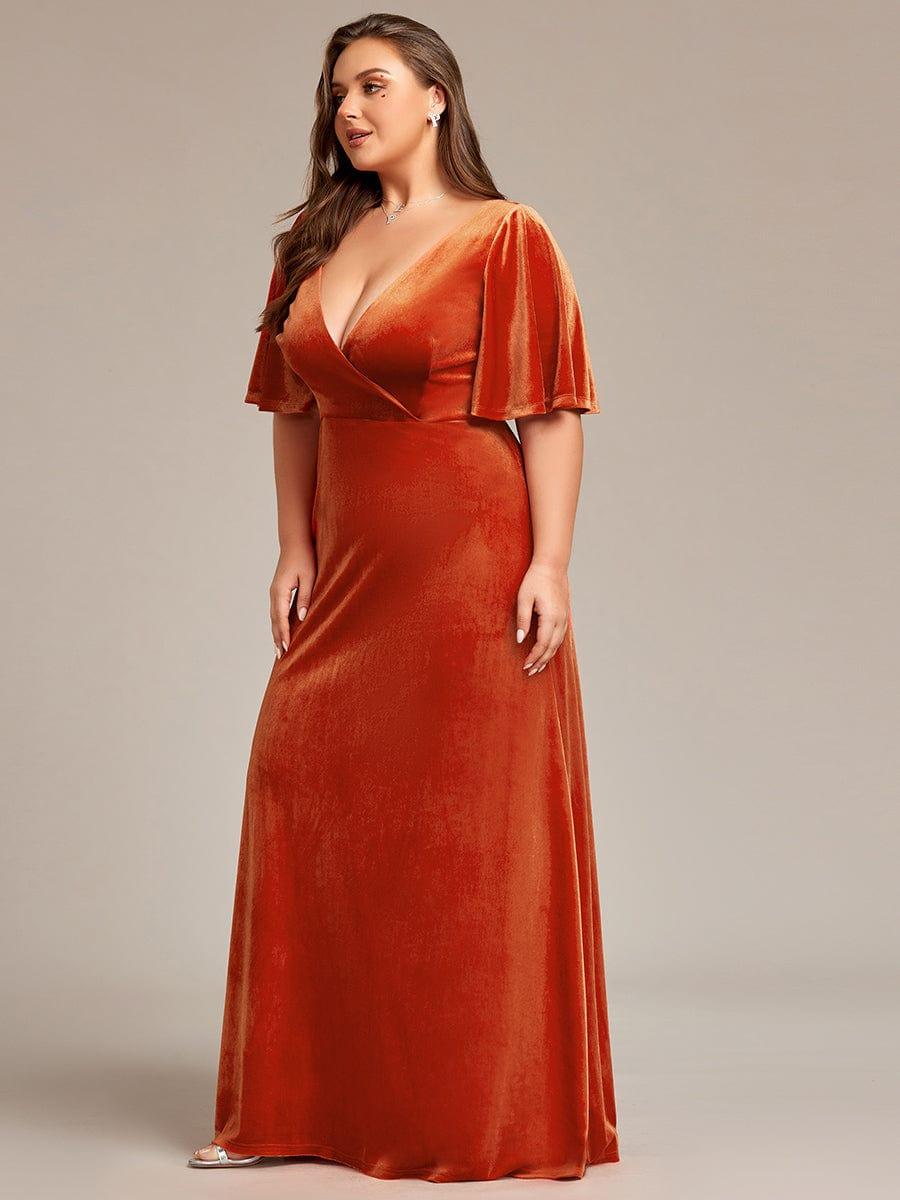 Vintage Plus Size Velvet Maxi Evening Dress #color_Burnt Orange