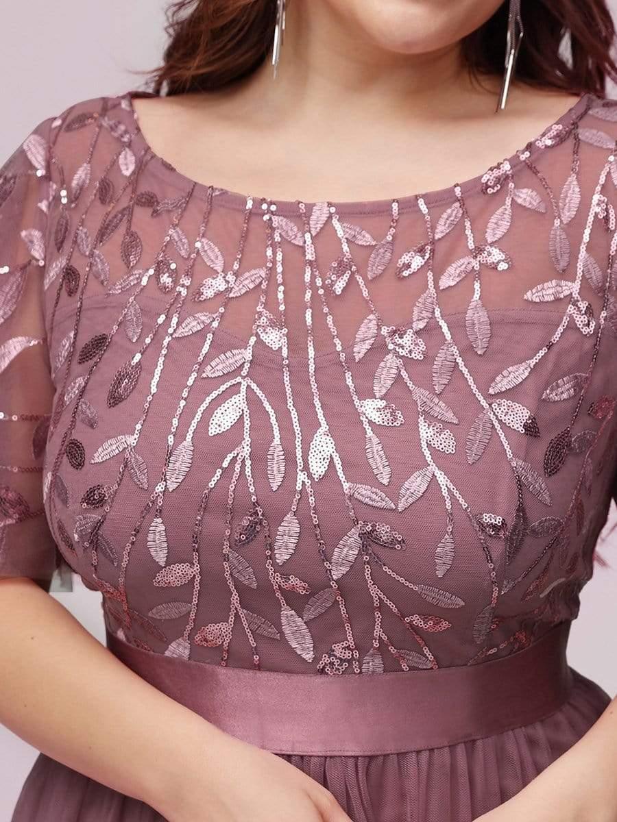 Plus Size Sequin Bodice Long Formal Evening Dresses #color_Purple Orchid