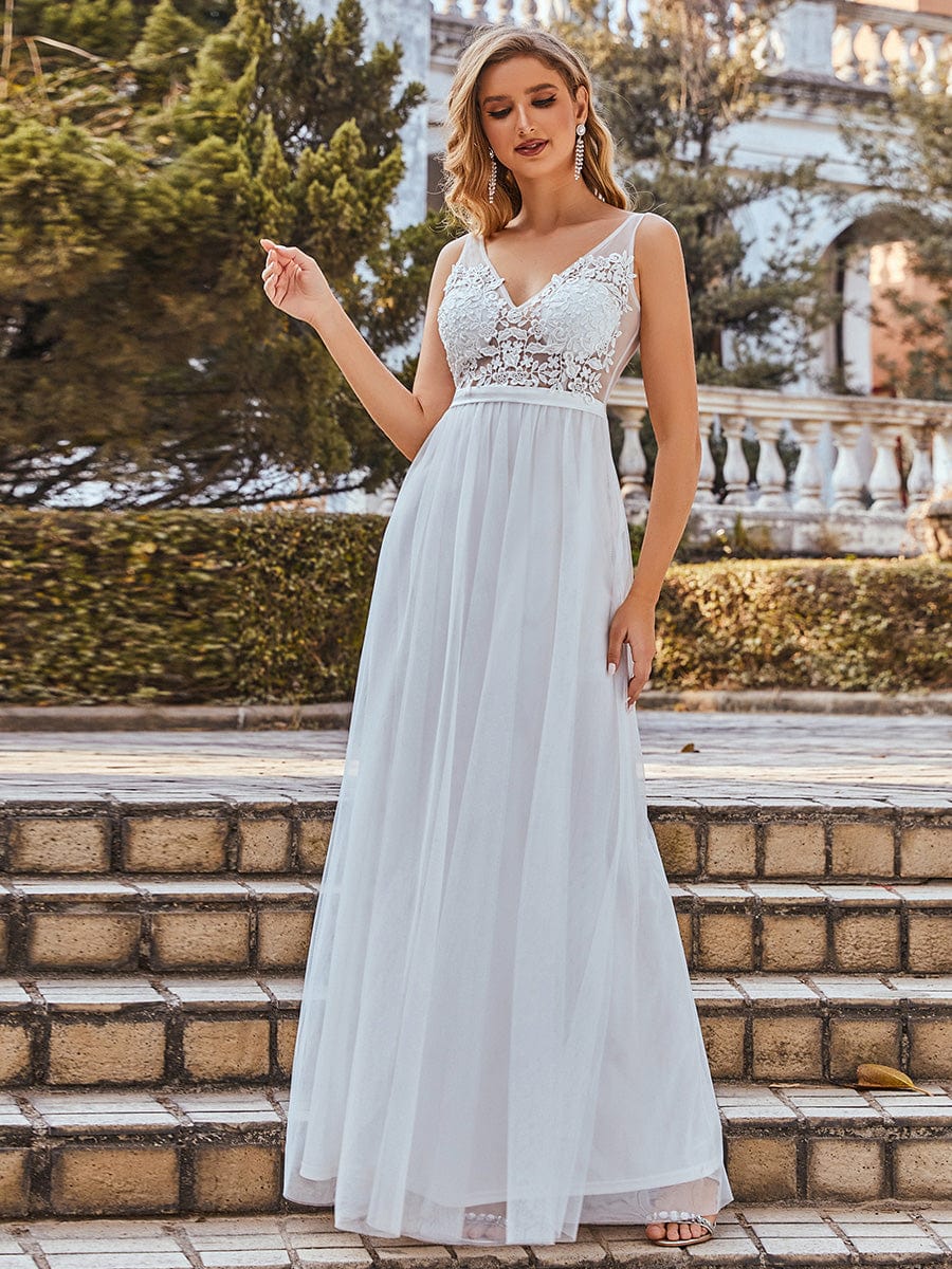 Custom Size A-Line V-Neck Floral Lace Appliques Bridesmaid Dress #color_Burgundy Custom Size A-Line V-Neck Floral Lace Appliques Bridesmaid Dress