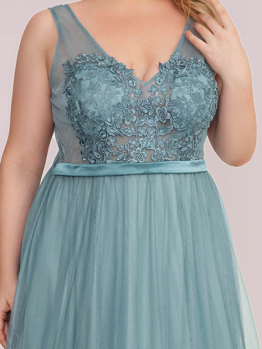 Custom Size A-Line V-Neck Floral Lace Appliques Bridesmaid Dress