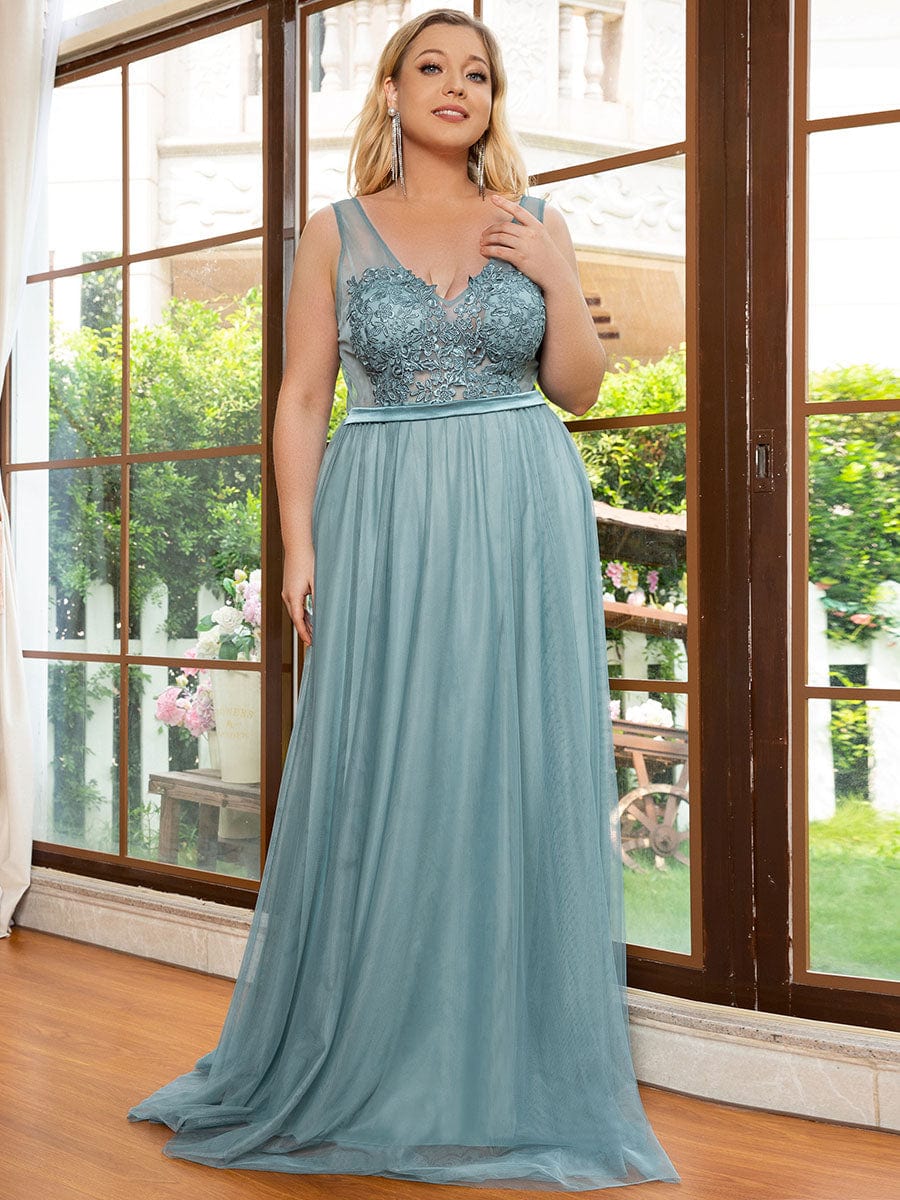 Custom Size A-Line V-Neck Floral Lace Appliques Bridesmaid Dress