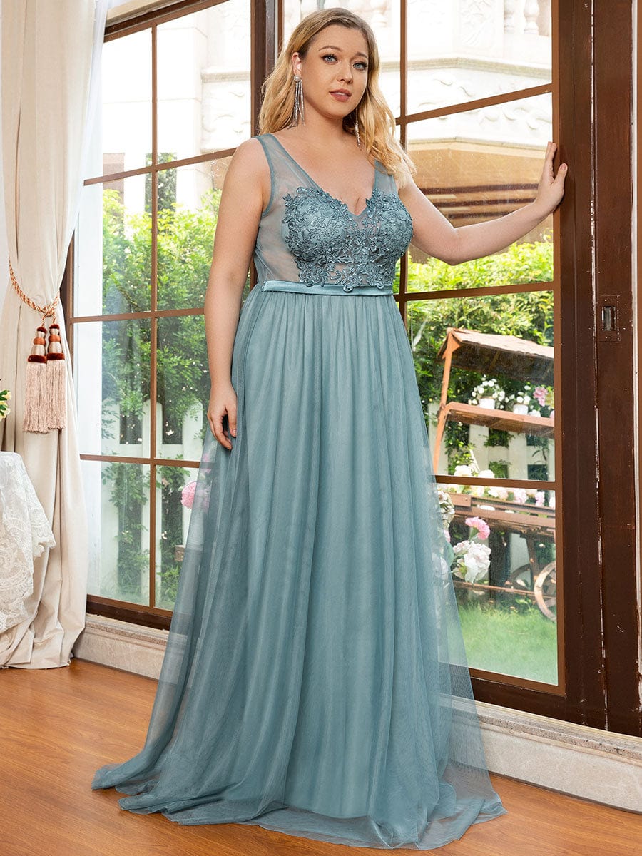 Custom Size A-Line V-Neck Floral Lace Appliques Bridesmaid Dress