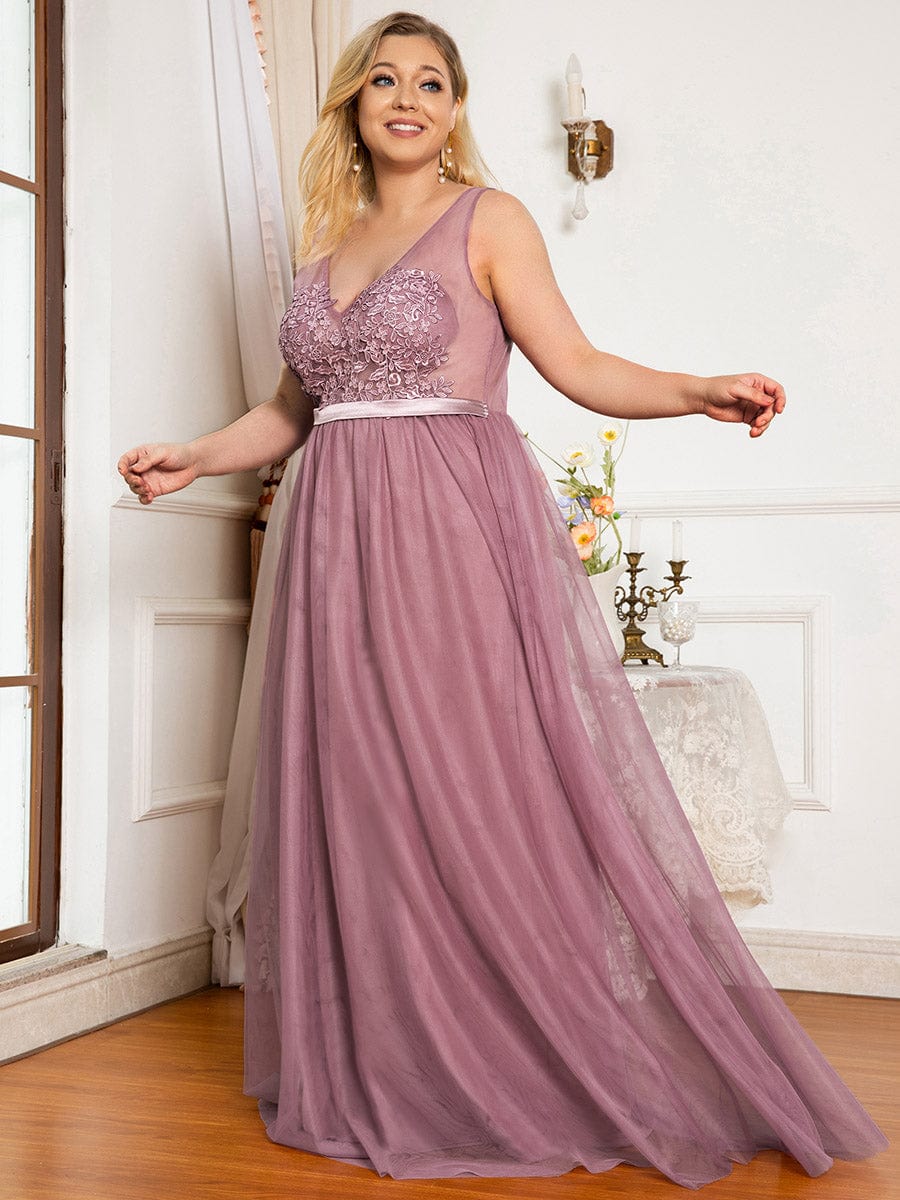 Custom Size A-Line V-Neck Floral Lace Appliques Bridesmaid Dress