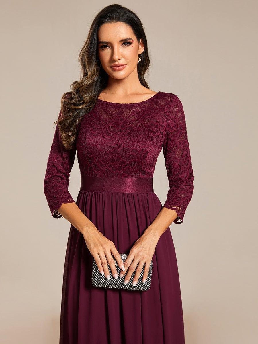 See-Through Floor Length Lace Chiffon Evening Dress with Half Sleeve #color_Mulberry