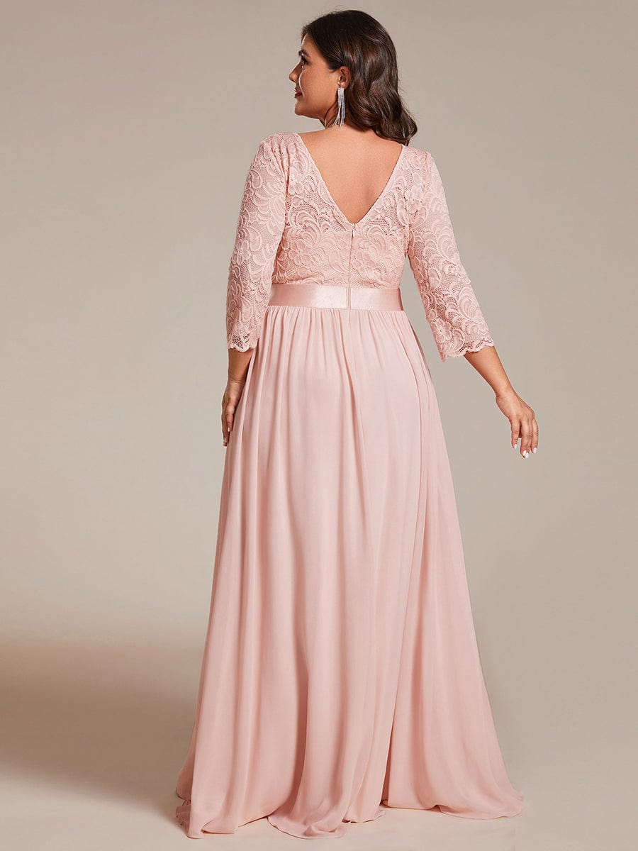 Simple Plus Size Lace Evening Dress with Half Sleeves #color_Pink