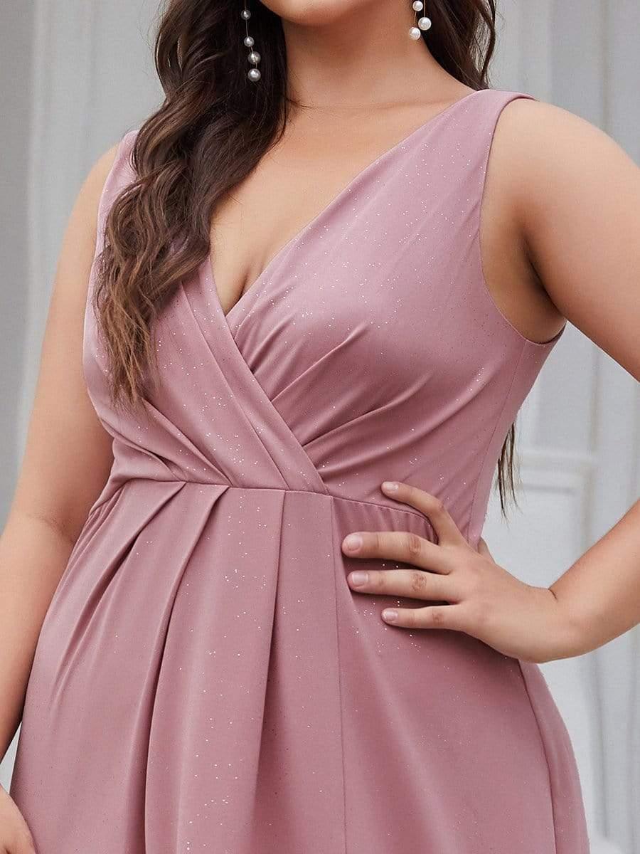 Floor Length V Neck Shiny Evening Dress with Side Split #color_Purple Orchid