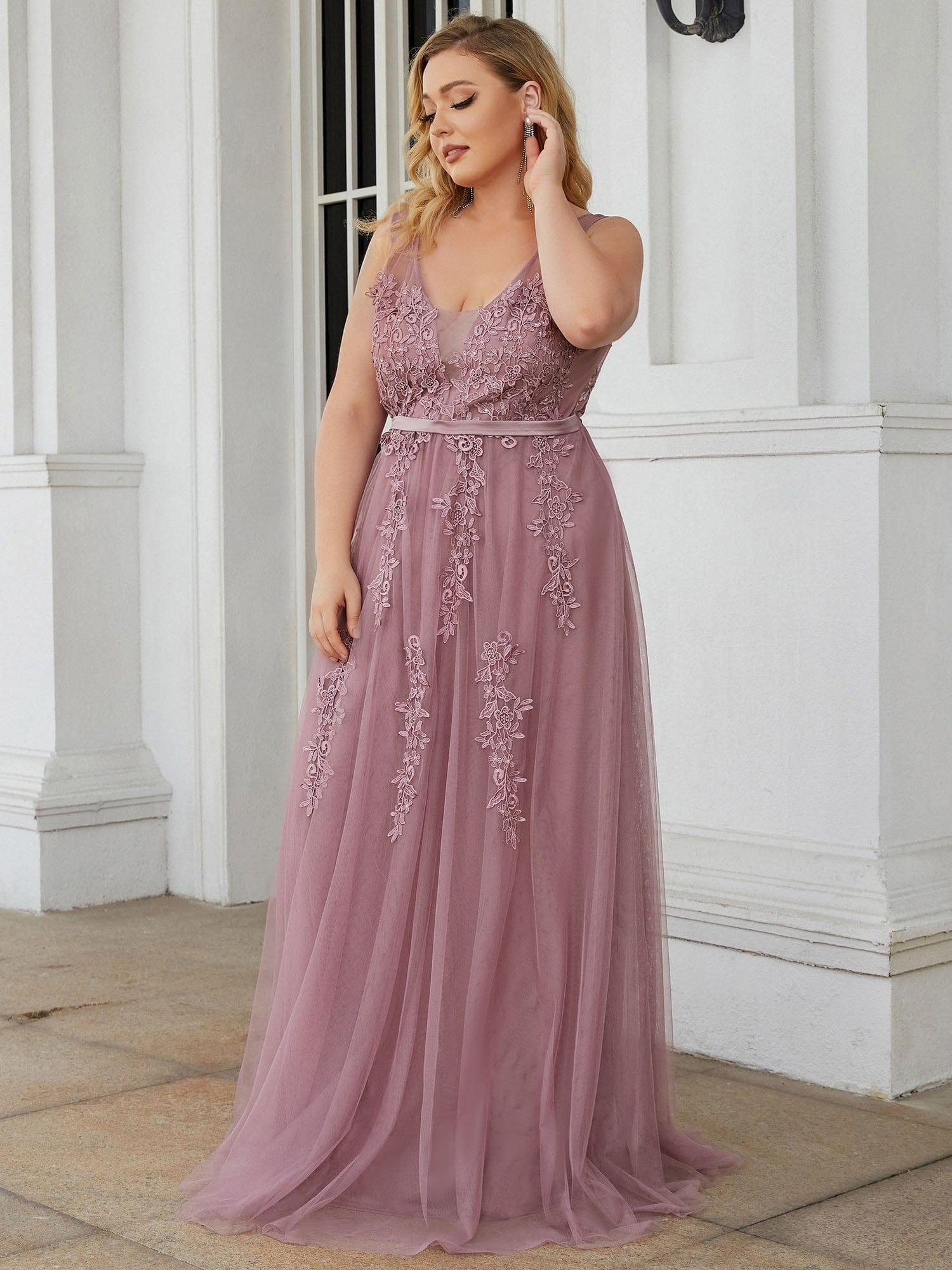 Custom Size Maxi Long Elegant Ethereal Tulle Evening Dress #color_Pink Custom Size Maxi Long Elegant Ethereal Tulle Evening Dress