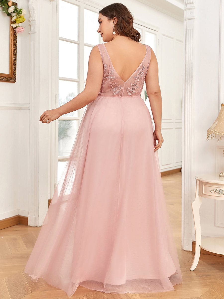 Custom Size Maxi Long Elegant Ethereal Tulle Evening Dress #color_Pink