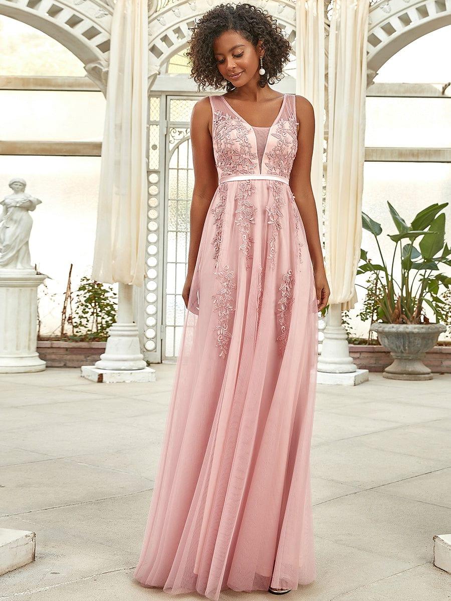 Maxi Long Elegant Ethereal Tulle Evening Dress #color_Pink