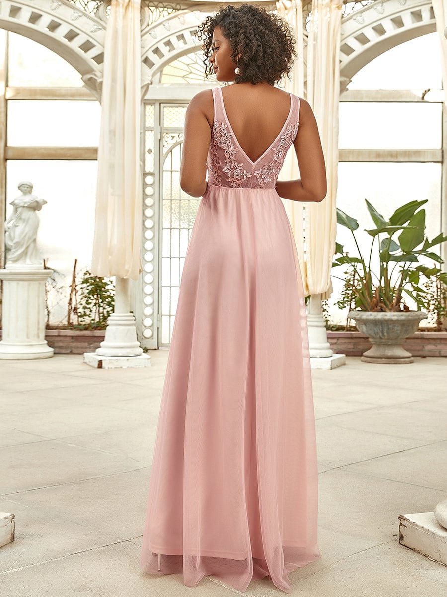 Maxi Long Elegant Ethereal Tulle Evening Dress #color_Pink 