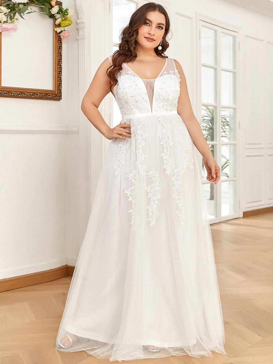 Plus Size Maxi Long Elegant Ethereal Tulle Wedding Dress #color_White Plus Size Maxi Long Elegant Ethereal Tulle Wedding Dress
