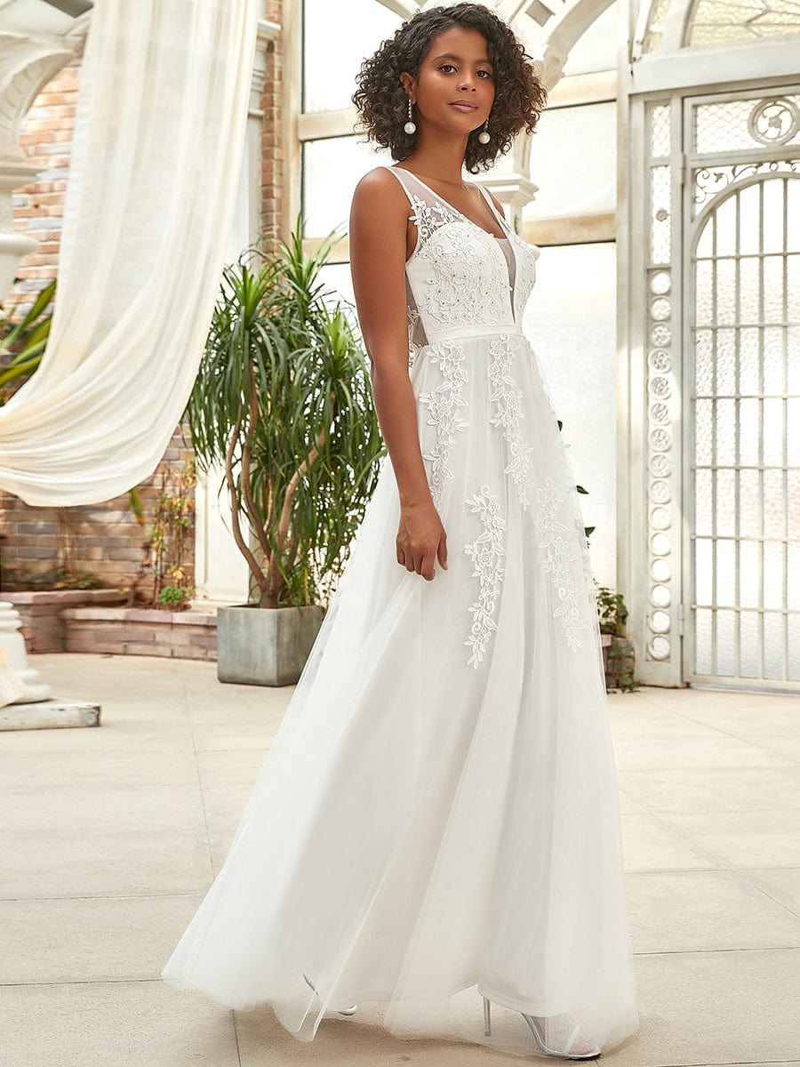 Maxi Long Elegant Ethereal Tulle Wedding Dress #color_White Maxi Long Elegant Ethereal Tulle Wedding Dress