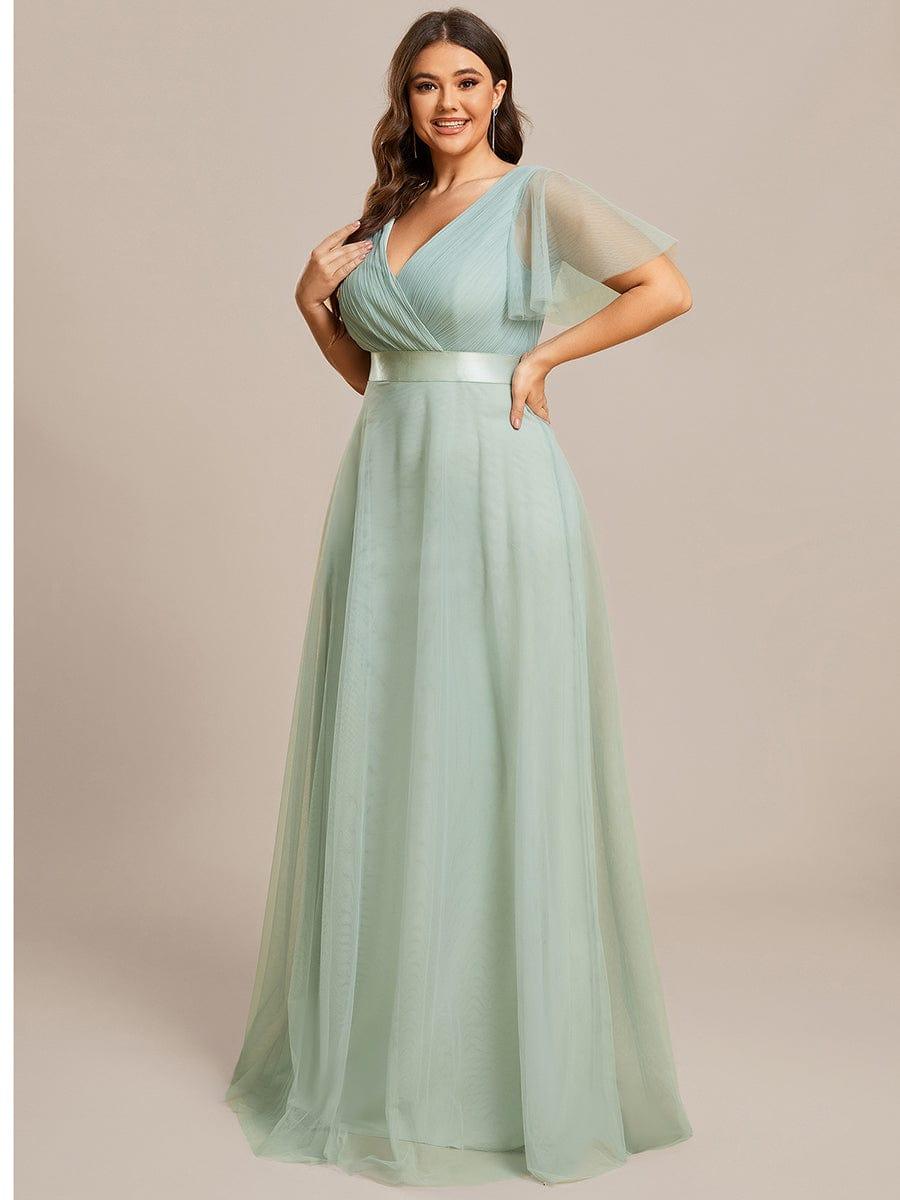 Women's Floor-Length Plus Size Formal Bridesmaid Dress with Short Sleeve #color_Mint Green
