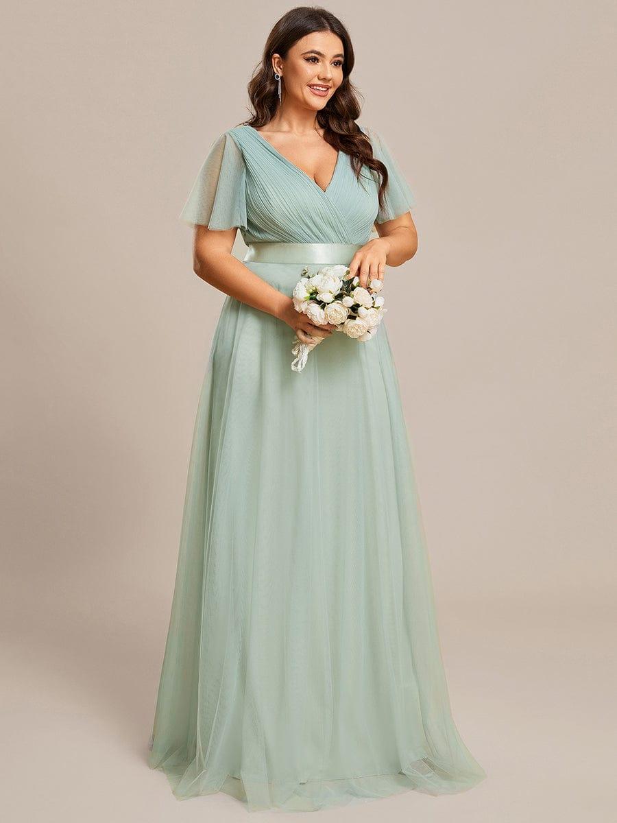 Women's Floor-Length Plus Size Formal Bridesmaid Dress with Short Sleeve #color_Mint Green