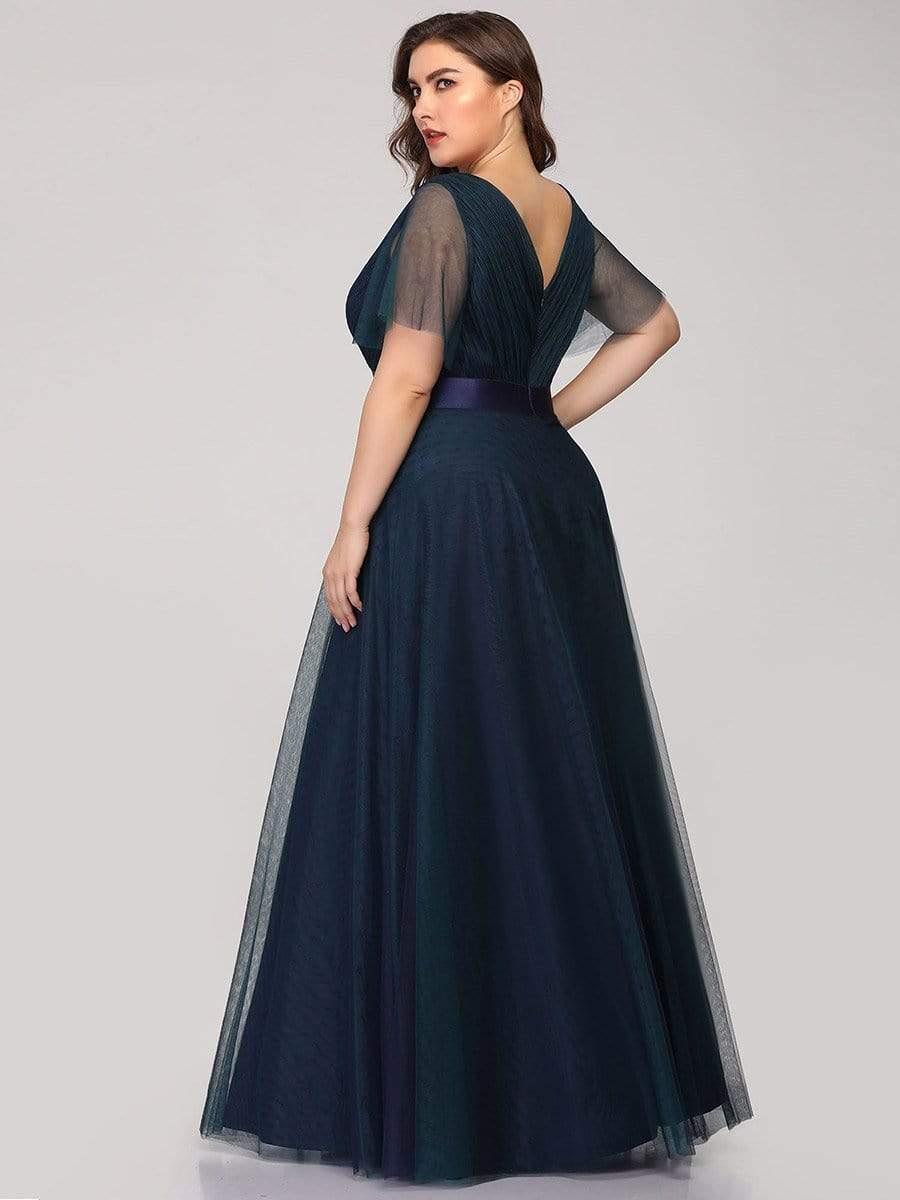 Women's Floor-Length Plus Size Formal Bridesmaid Dress with Short Sleeve #color_Navy Blue