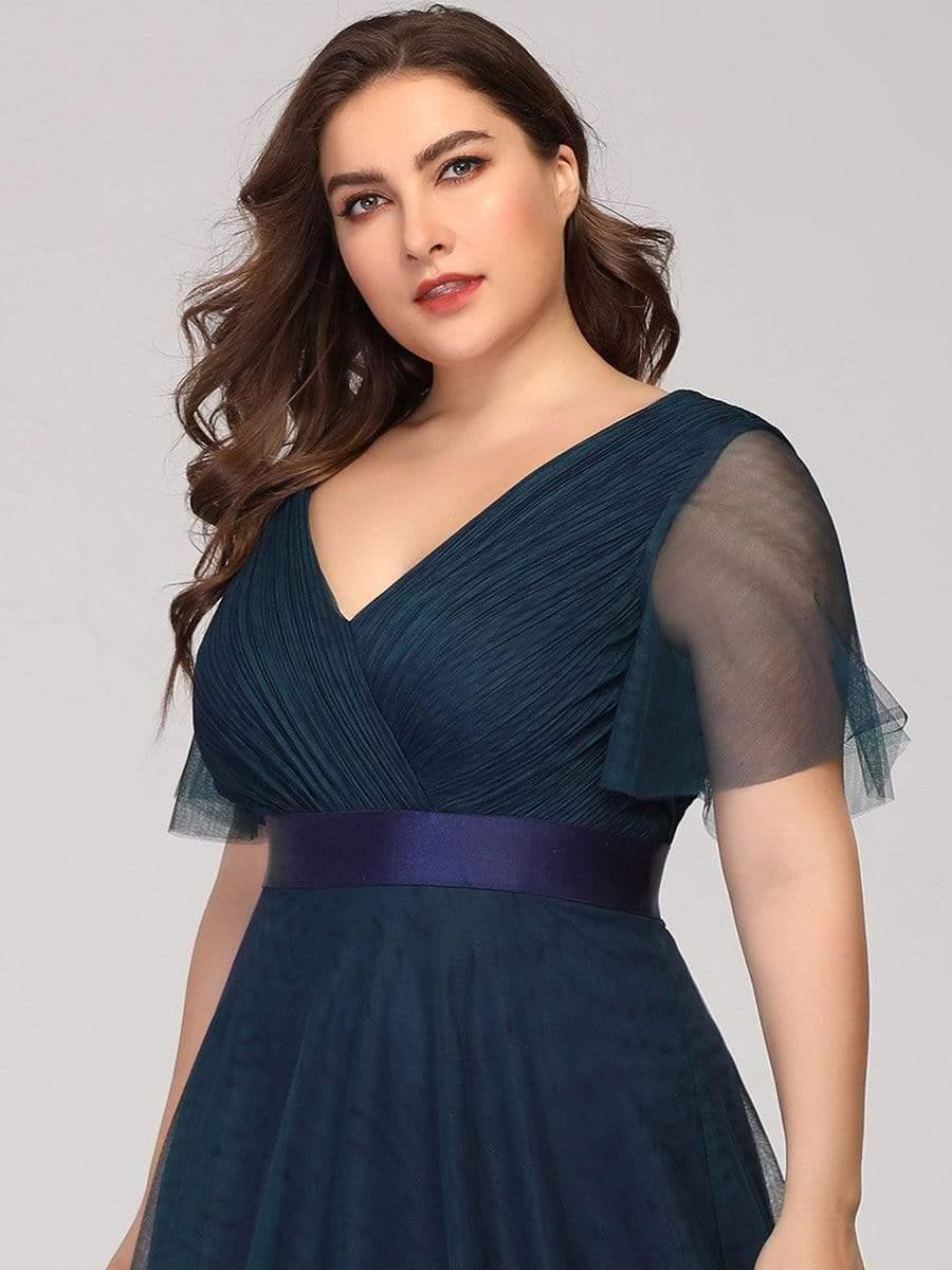 Women's Floor-Length Plus Size Formal Bridesmaid Dress with Short Sleeve #color_Navy Blue