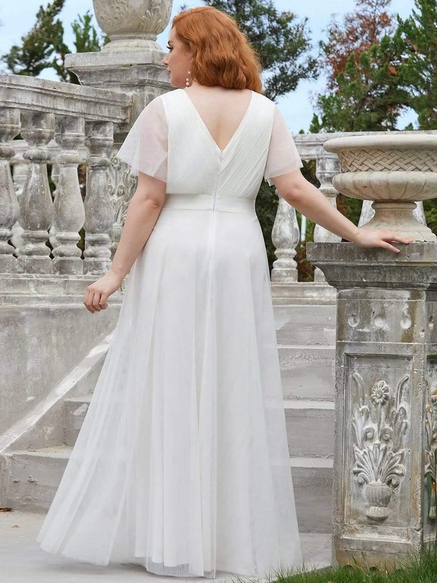 Women's Floor-Length Plus Size Formal Bridesmaid Dress with Short Sleeve #color_White
