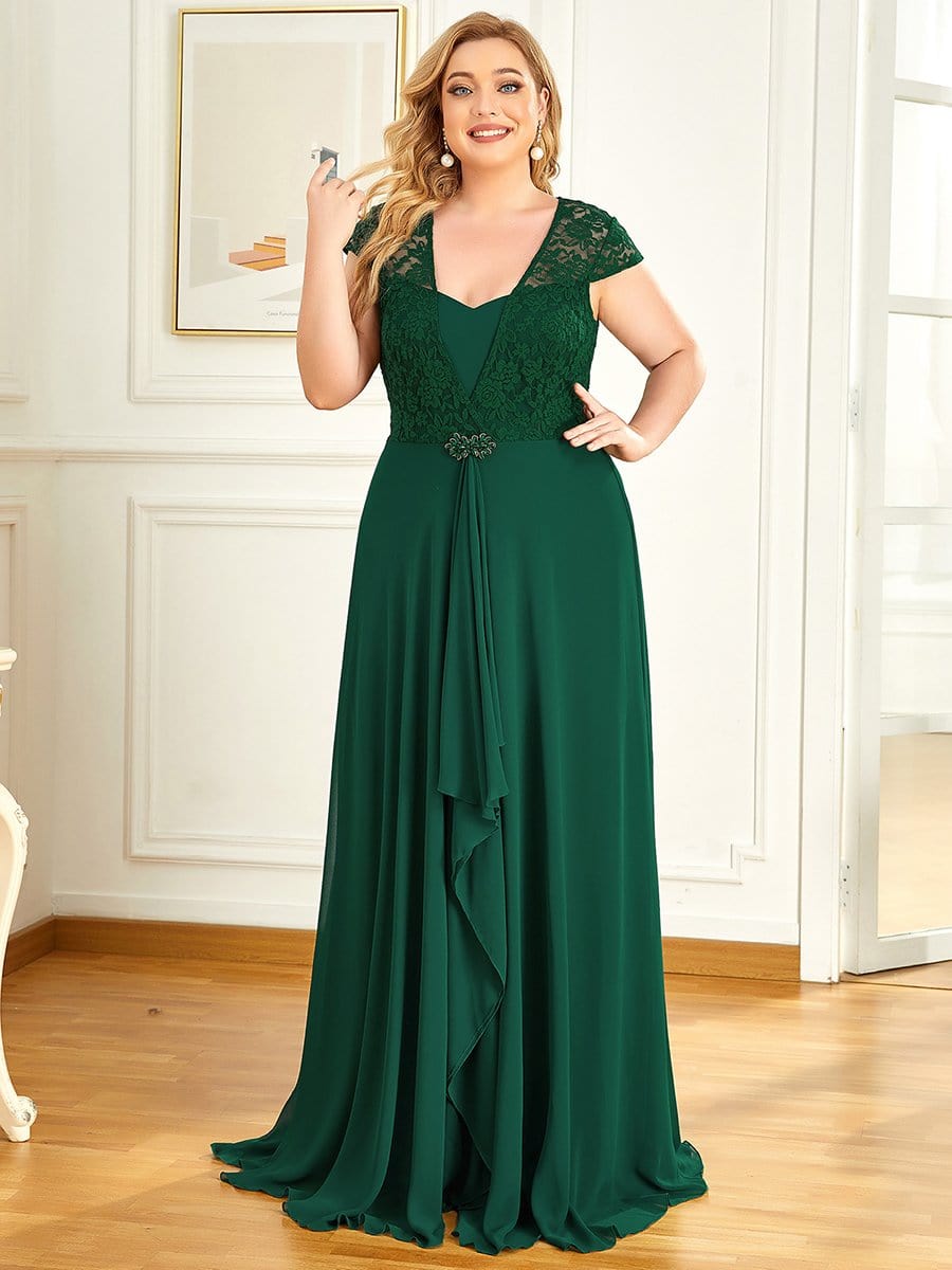 Plus Size Cap Sleeve Maxi Evening Dress For Wedding Guest, 40% OFF