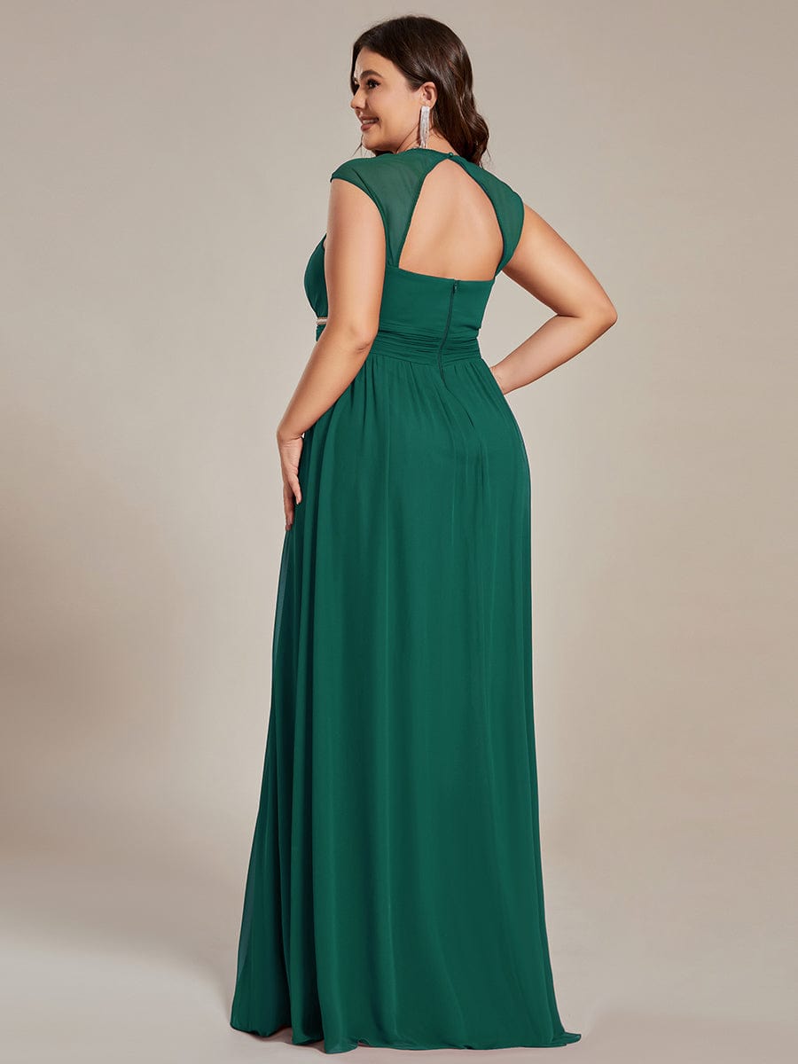 Plus Size Sleeveless Beaded Belt Chiffon Formal Summer Dresses #color_Dark Green