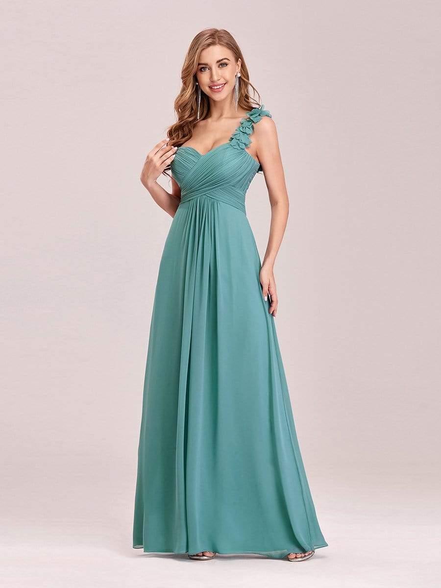 Chiffon One Shoulder Maxi Long Bridesmaid Dresses for Women #color_Light Teal