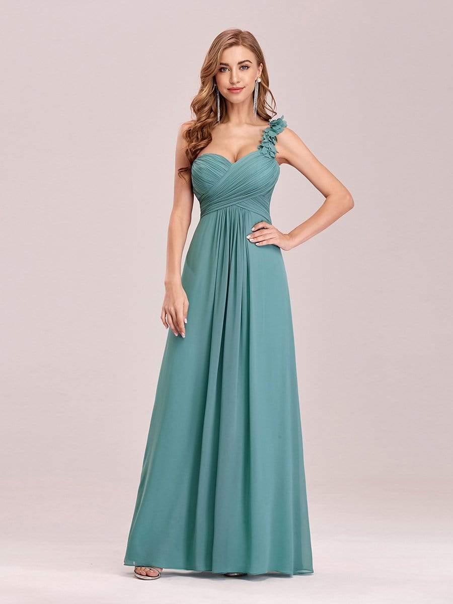 Chiffon One Shoulder Maxi Long Bridesmaid Dresses for Women #color_Light Teal