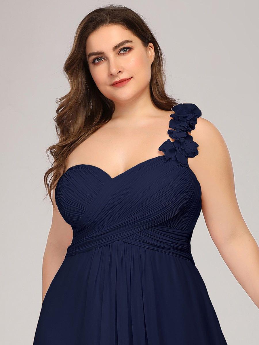 Plus Size One Shoulder Long Chiffon Bridesmaid Dress #color_Navy Blue