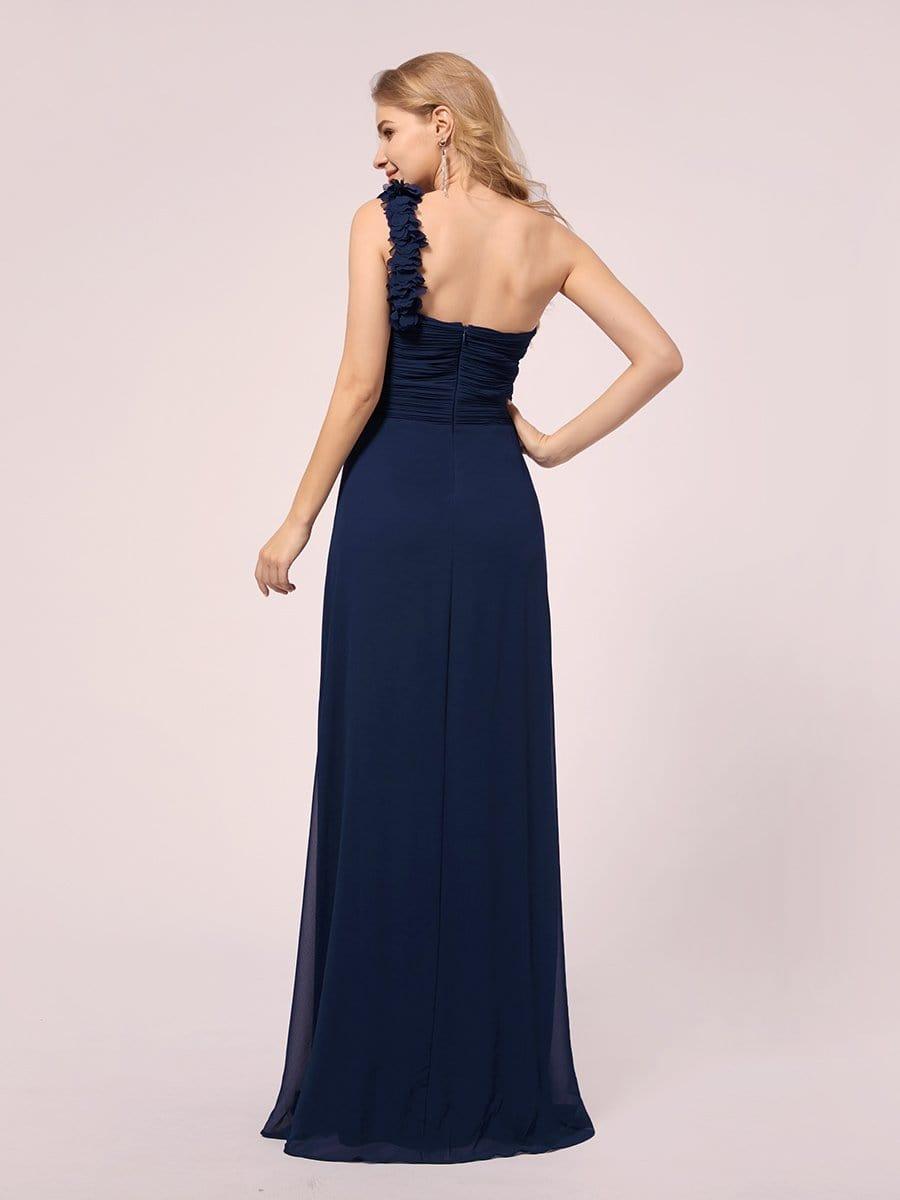Maxi Long Flower One Shoulder Maternity Dress #color_Navy Blue Maxi Long Flower One Shoulder Maternity Dress