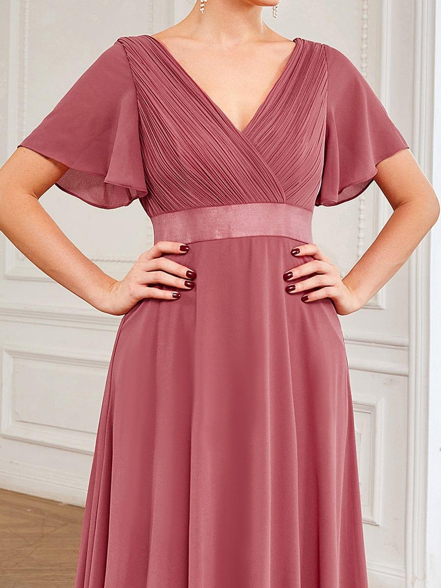 Long Chiffon Empire Waist Bridesmaid Dress with Short Flutter Sleeves #color_Cameo Brown