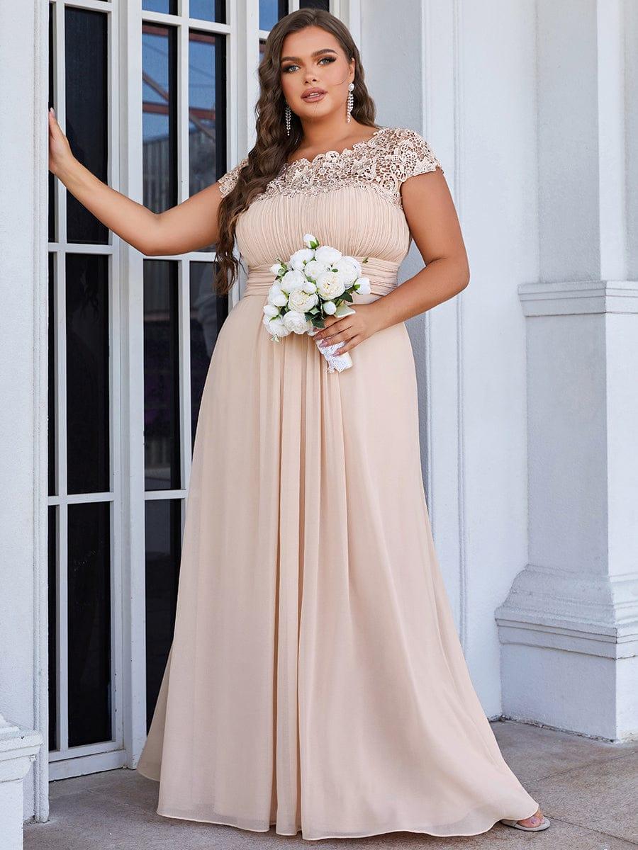 Maxi Lace Cap Sleeve Long Formal Evening Dress #color_Blush