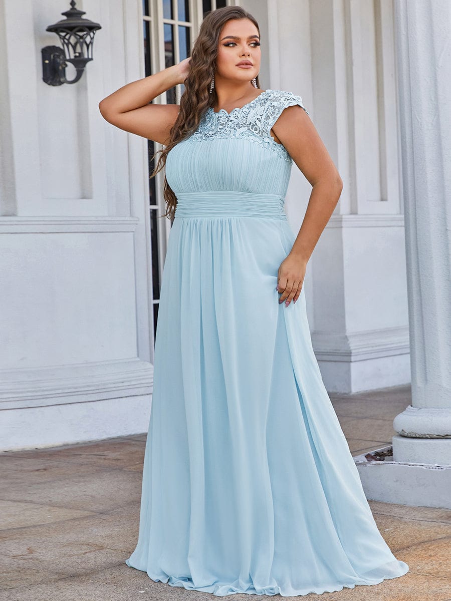 Custom Size Elegant Maxi Long Lace Cap Sleeve Bridesmaid Dress