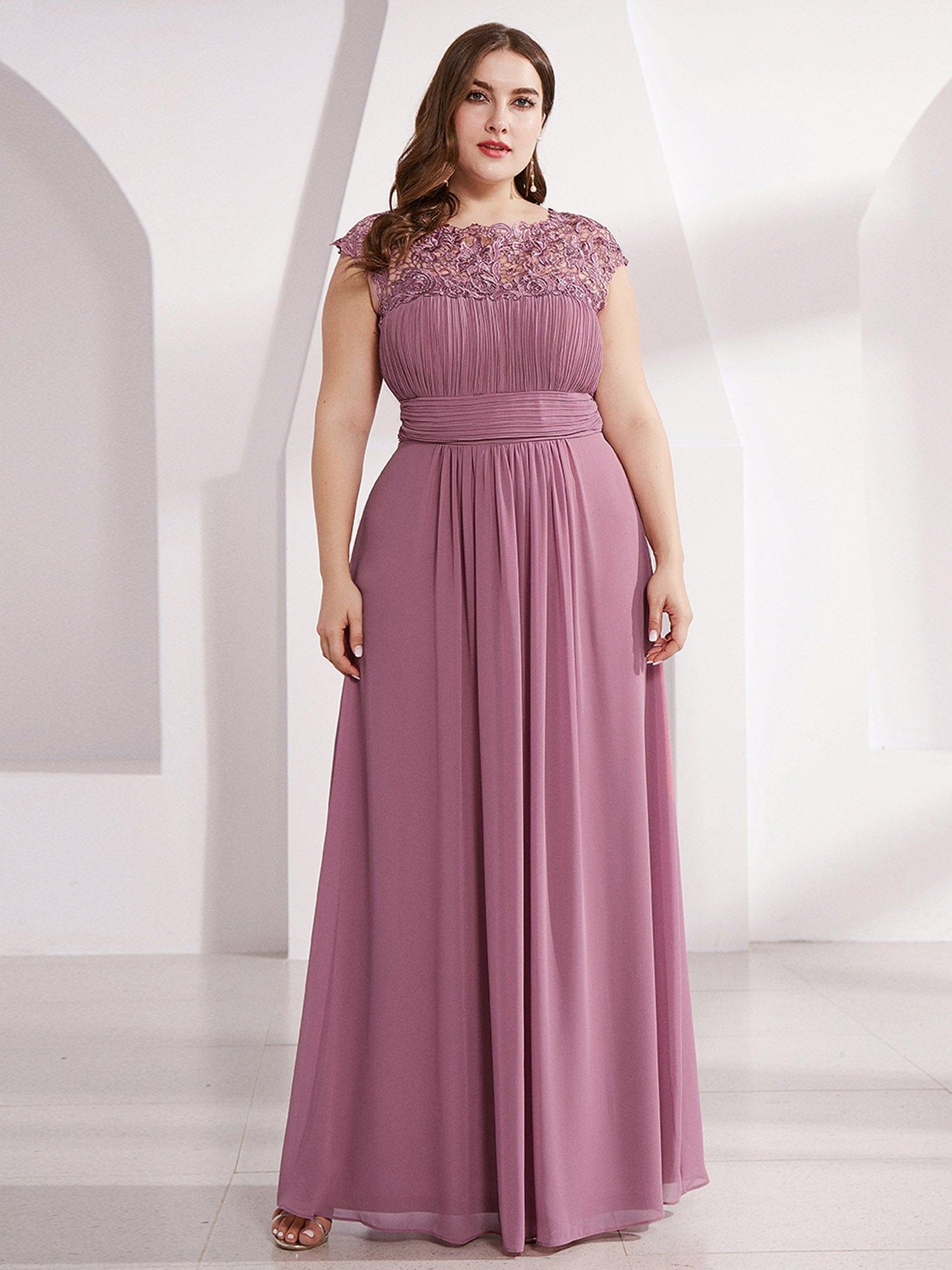 Maxi Lace Cap Sleeve Long Formal Evening Dress #color_Purple Orchid