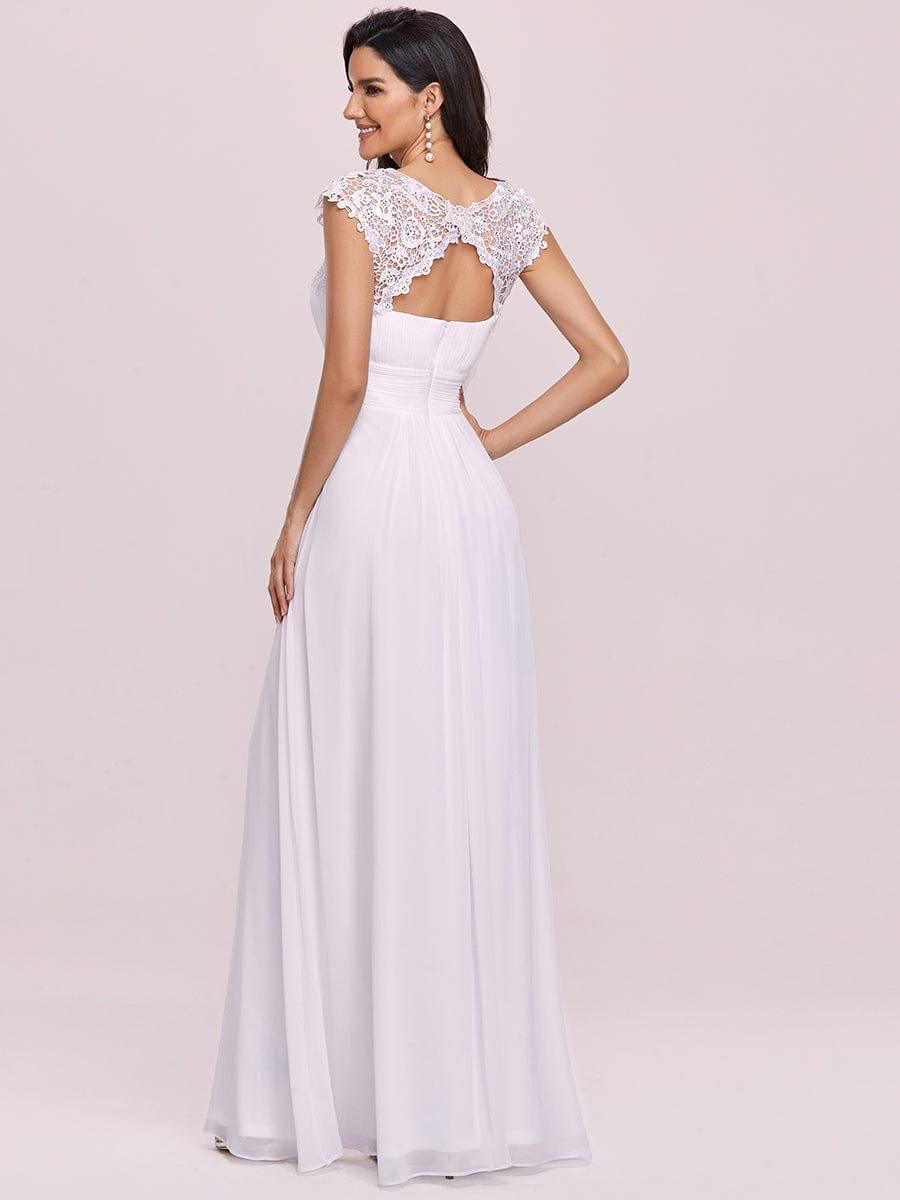Maxi Lace Cap Sleeve Long Formal Evening Dress #color_White