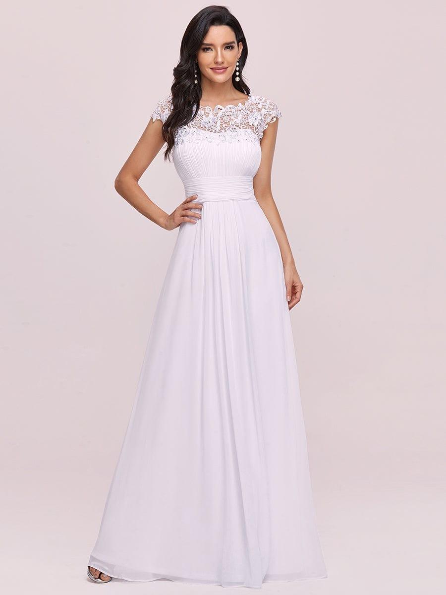Maxi Lace Cap Sleeve Long Formal Evening Dress #color_White